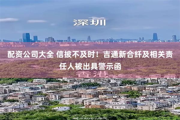 配资公司大全 信披不及时！吉通新合纤及相关责任人被出具警示函