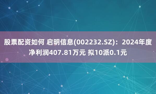 股票配资如何 启明信息(002232.SZ)：2024年度净利润407.81万元 拟10派0.1元