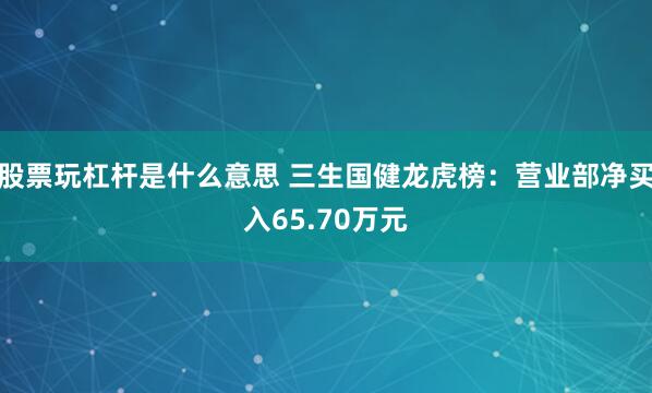 股票玩杠杆是什么意思 三生国健龙虎榜：营业部净买入65.70万元