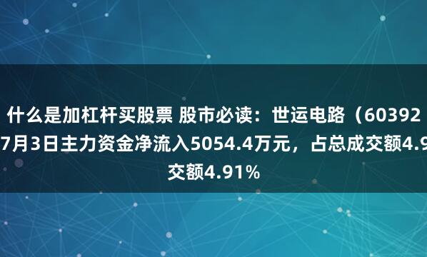 什么是加杠杆买股票 股市必读：世运电路（603920）7月3日主力资金净流入5054.4万元，占总成交额4.91%
